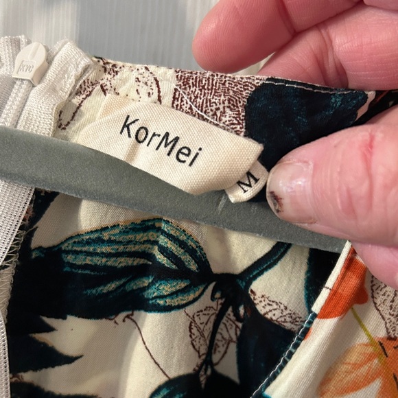 Sleeveless Tropical Print Maxi Dress in White with Green & Orange Accents - Picture 2 of 3